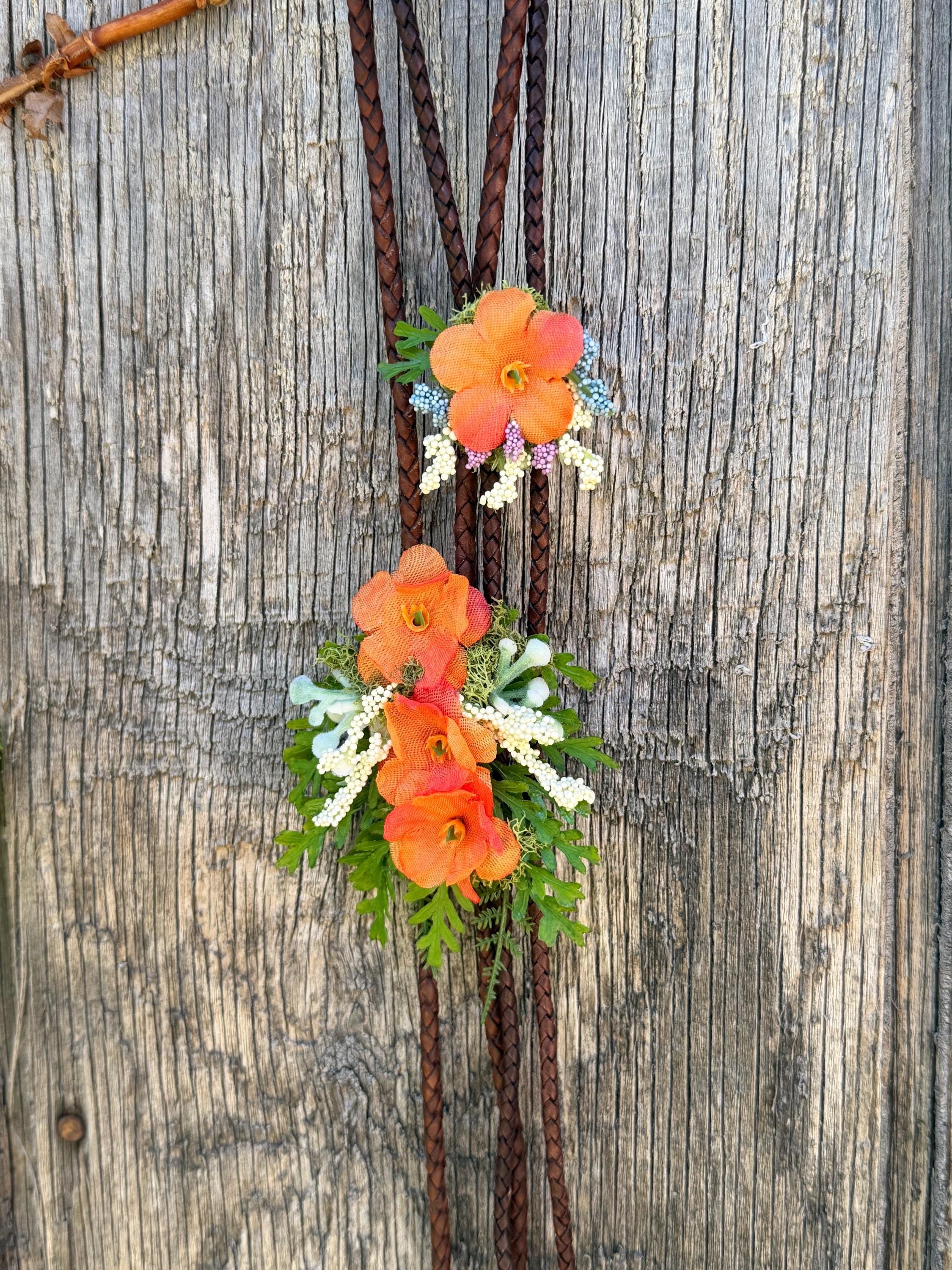 The Orange You Glad bolo | Floral bolo tie | Faux flower jewelry | Country style | Western wear