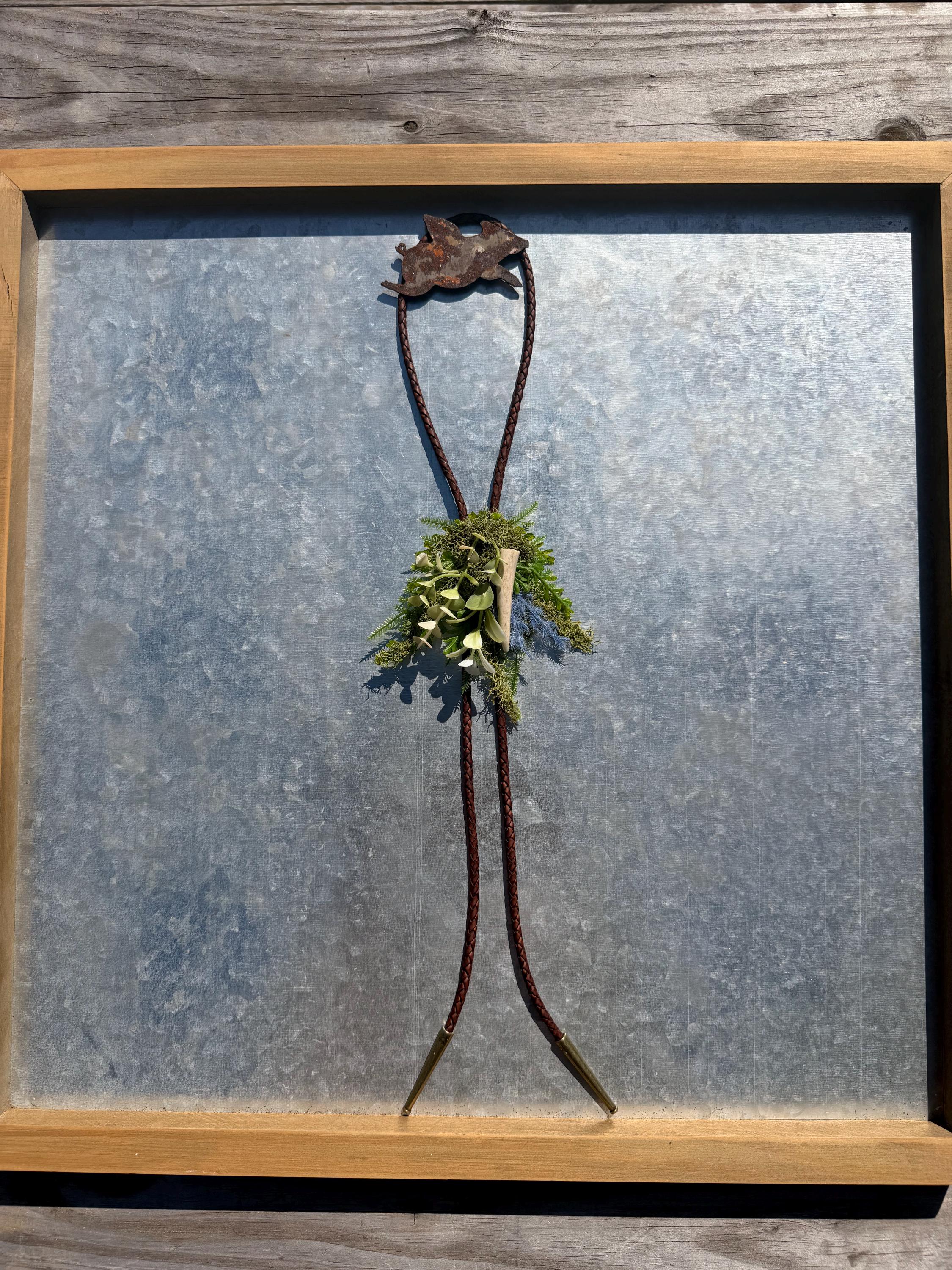 Faux Flower Bolo Tie with Genuine Antler | Handmade Festival Jewelry
