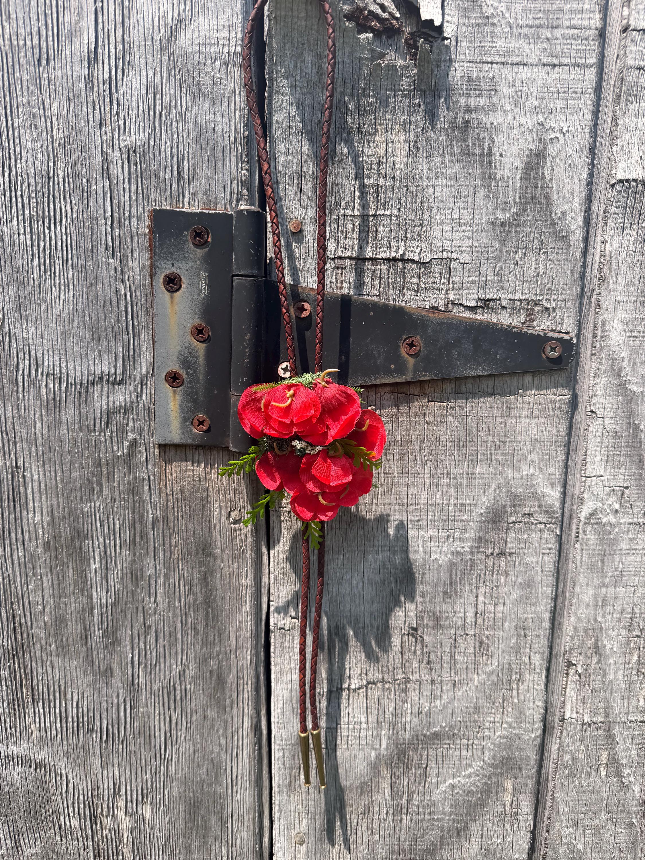 Alexia Bolo Tie | Red Floral Western Wear Necklace | Whimsical Jewelry