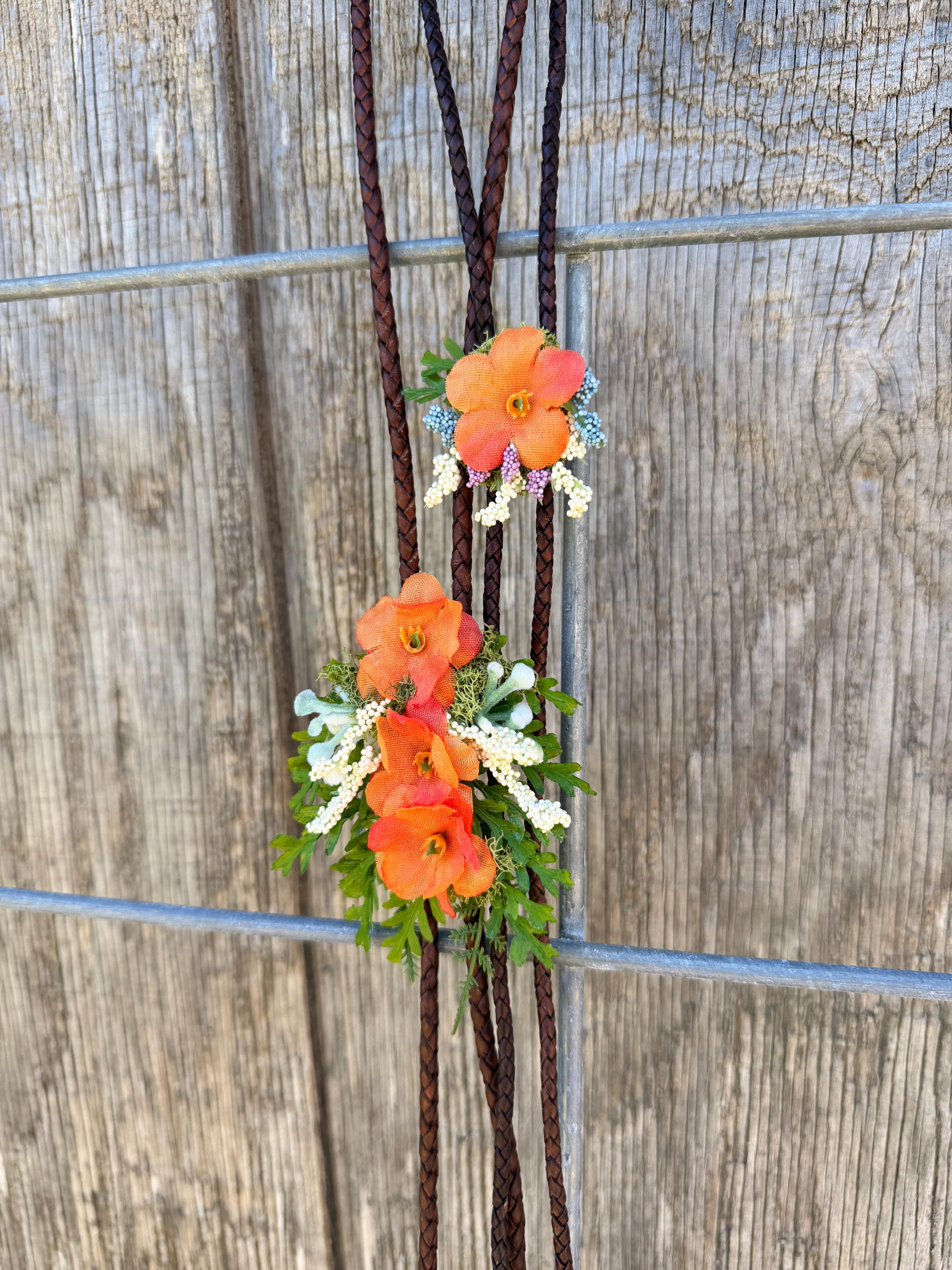 The Orange You Glad bolo | Floral bolo tie | Faux flower jewelry | Country style | Western wear