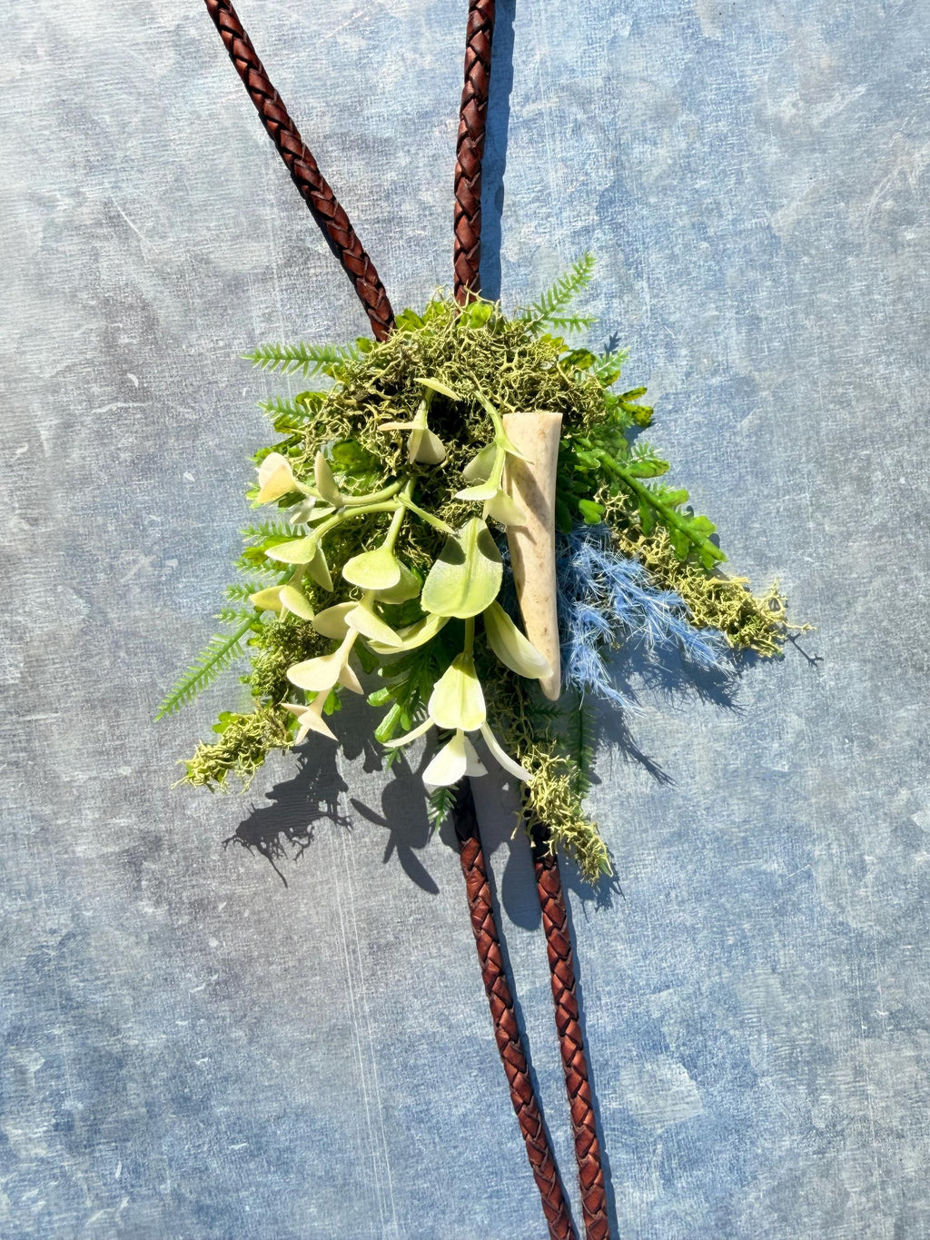 Faux Flower Bolo Tie with Genuine Antler | Handmade Festival Jewelry