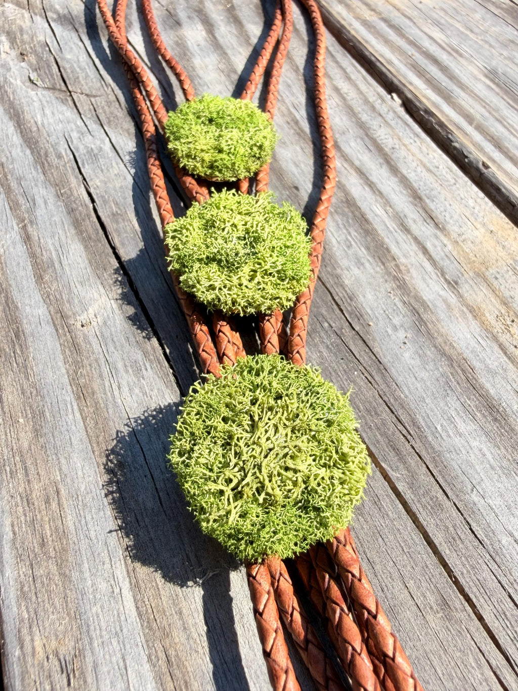 Moss Buddy Bolo Tie | Handmade Nature Lover Jewelry, Antique Brass Slide